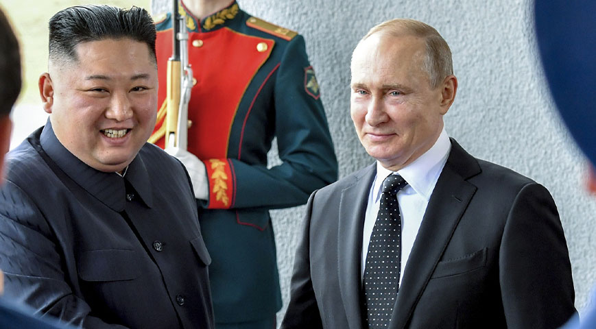 Vladimir Putin and North Korea's leader Kim Jong Un